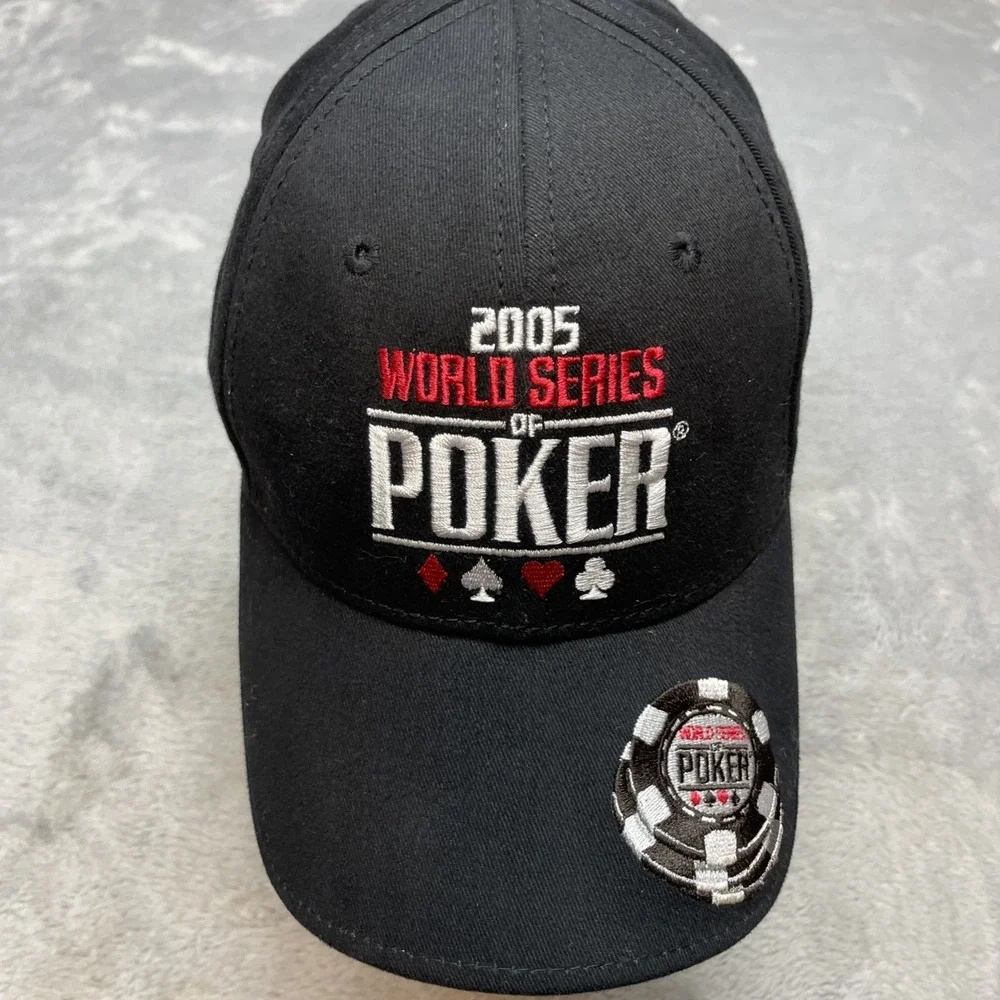 Vintage 2005 World Series of Poker Hat Cap Black 100% Cotton Strap Back Casino